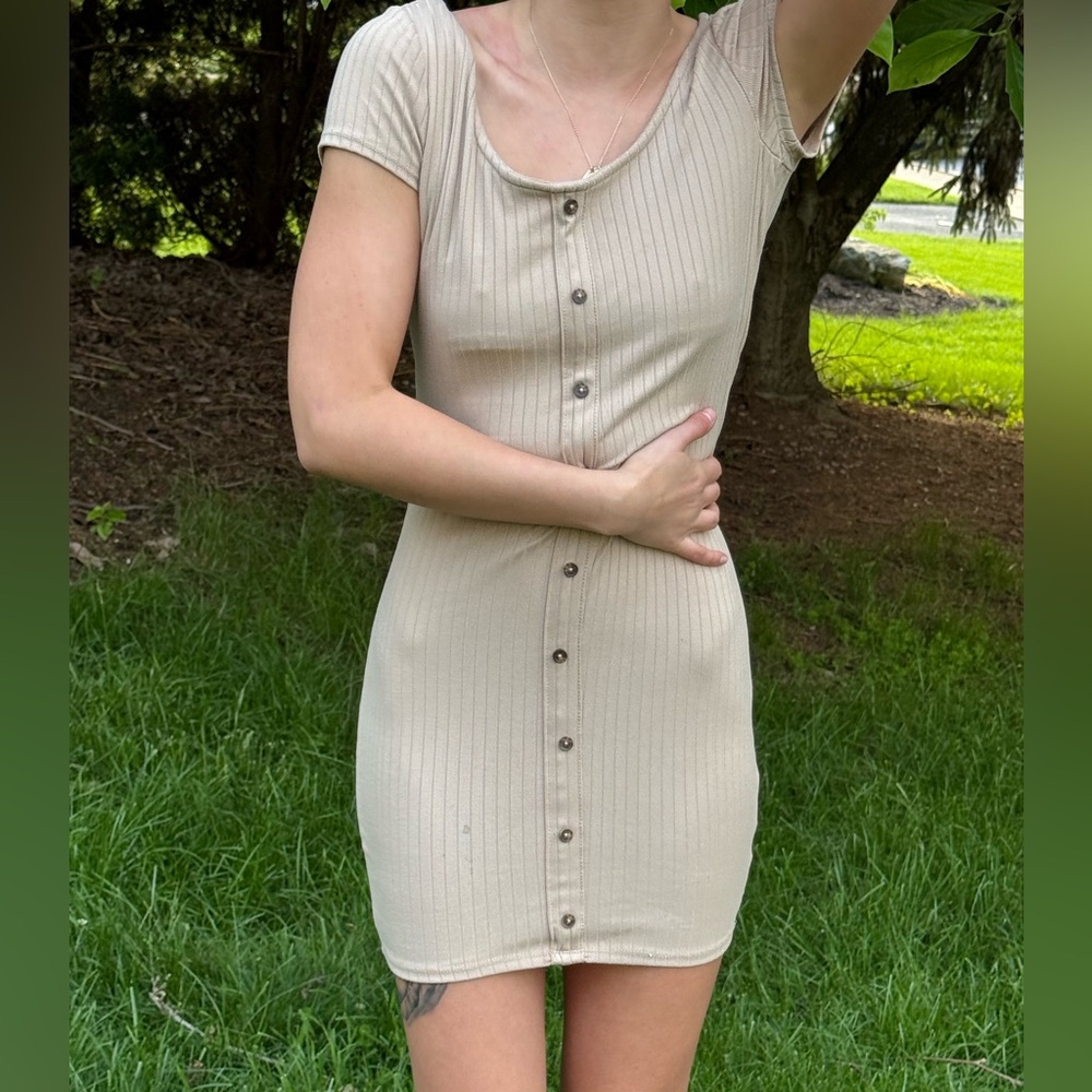 Charlotte Russe Tan Ribbed Bodycon Mini Dress